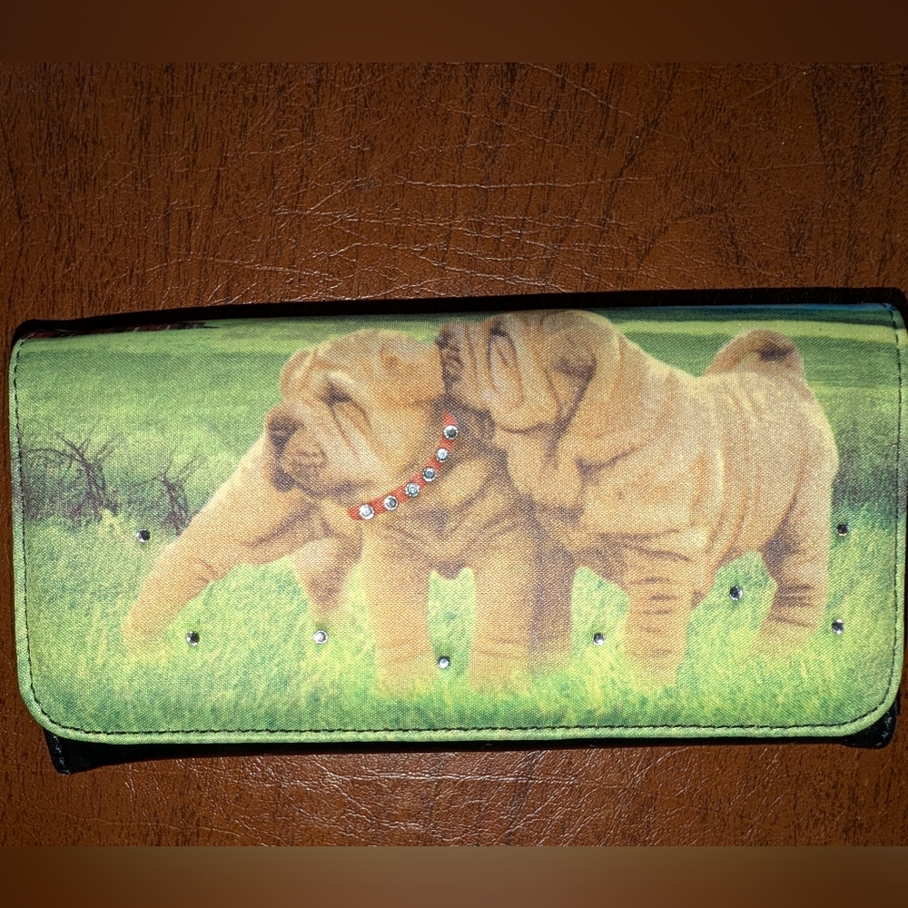 Nwt Blossom Collection Shar Pei dog Wallet Trifold Check Book Cover
